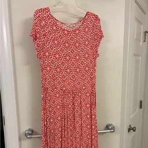Boden Red and White Geometric Midi Dress